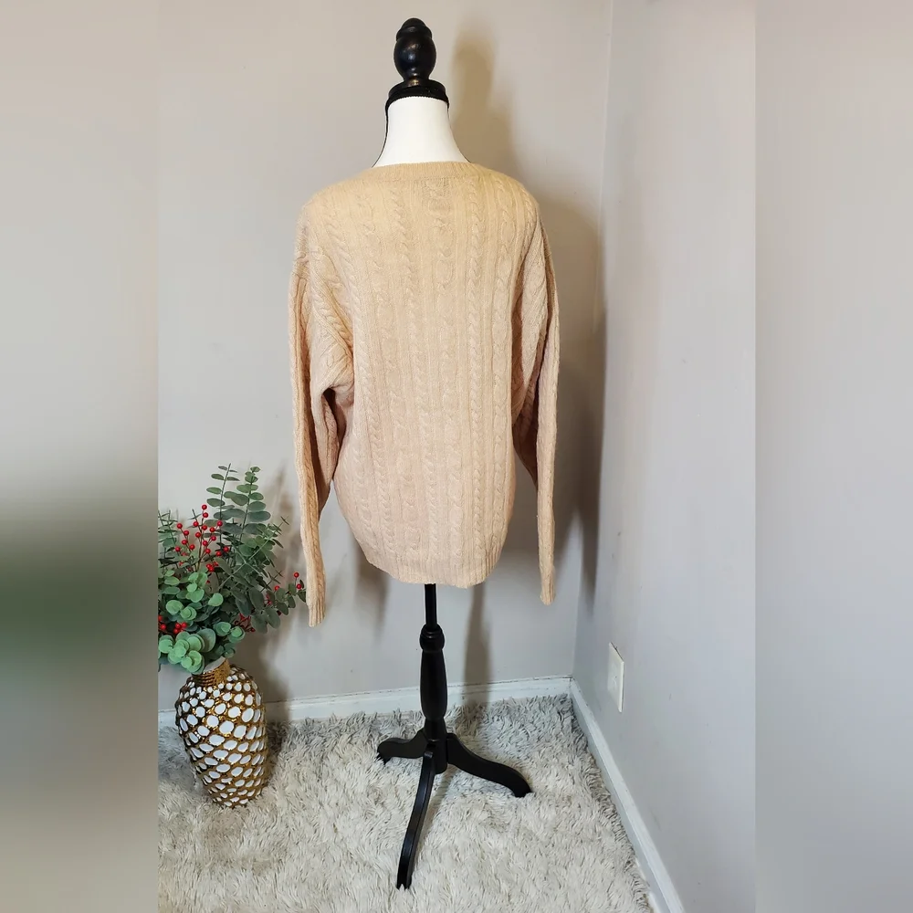 J. Crew Women's Cream Relaxed Cable Knit Sweater 100% Wool Size XL